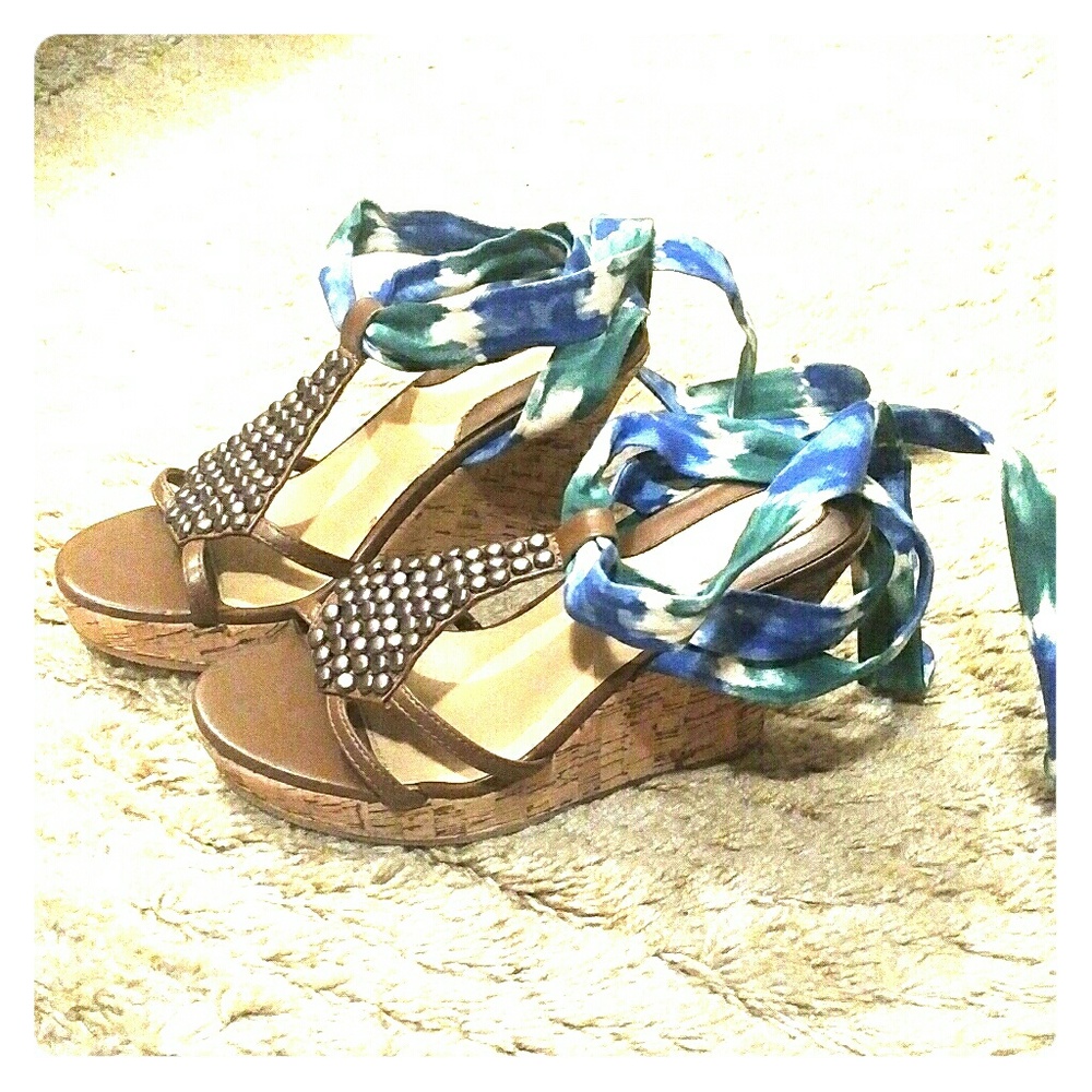 Colin Stuart Cork Wedge Sandal tie dye ankle wrap